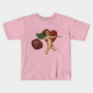 Vintage Valentine's Day Cupid with Rose and Heart Kids T-Shirt